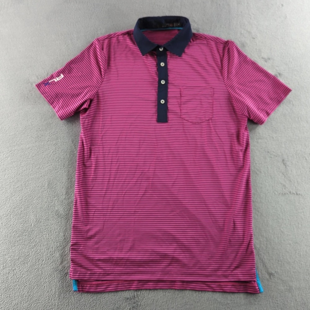 Ralph Lauren‎ RLX Polo Shirt Mens Small Pink Striped Performance Golf Stretch